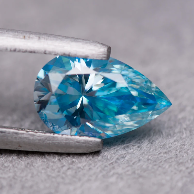 Moissanite Stone Pear Cut  Sea Blue Color DIY  Advanced Extremely Shiny  Charms Jewelry Making Materials with Certificate