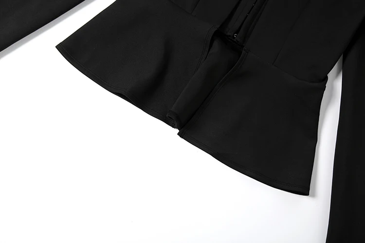 Weird Puss Elegantes 2-teiliges Set für Damen, einreihige Jacke mit Patchwork und quadratischem Kragen + Rock mit geschlitztem Saum, Party-Mode, schlichte Anzüge – Detail 9