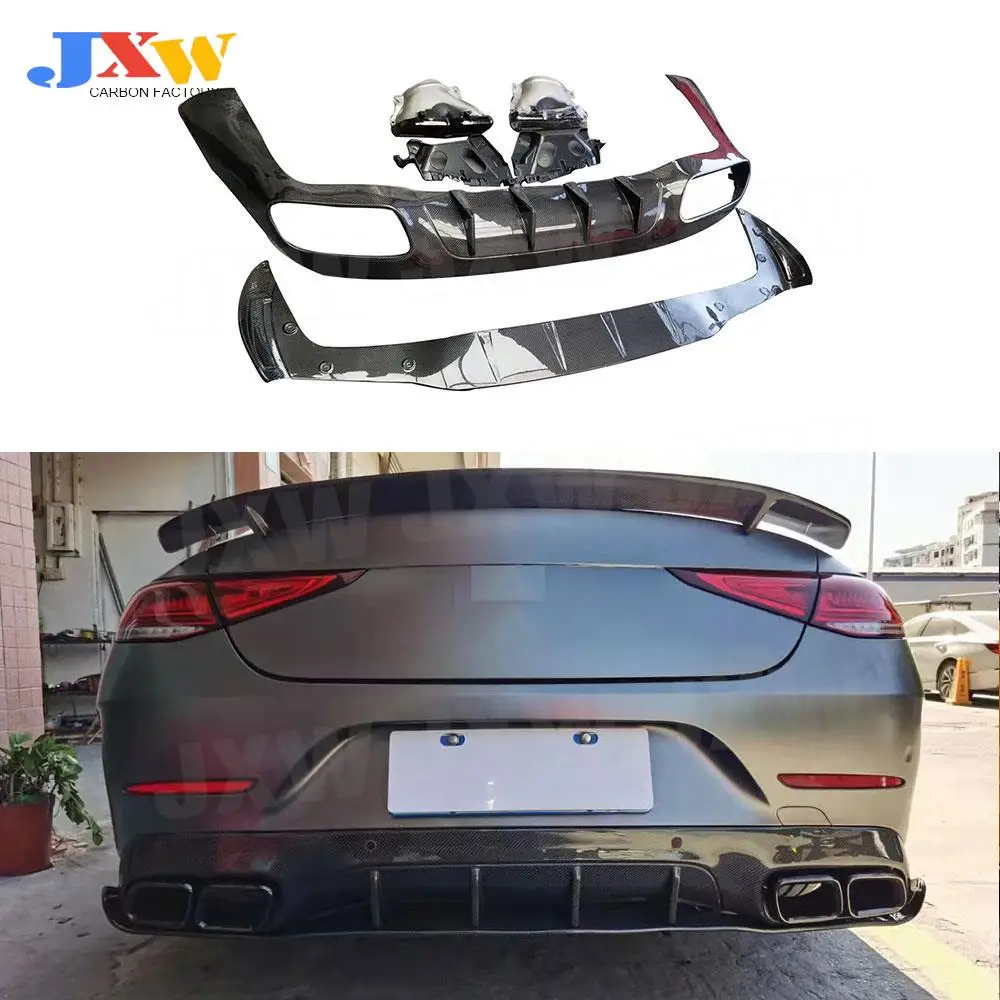 

Rear Bumper Diffuser with Silver Exhaust Tips for Mercedes Benz CLS W257 CLS300 350 450 CLS53 63 AMG 2018-2021 Carbon Fiber