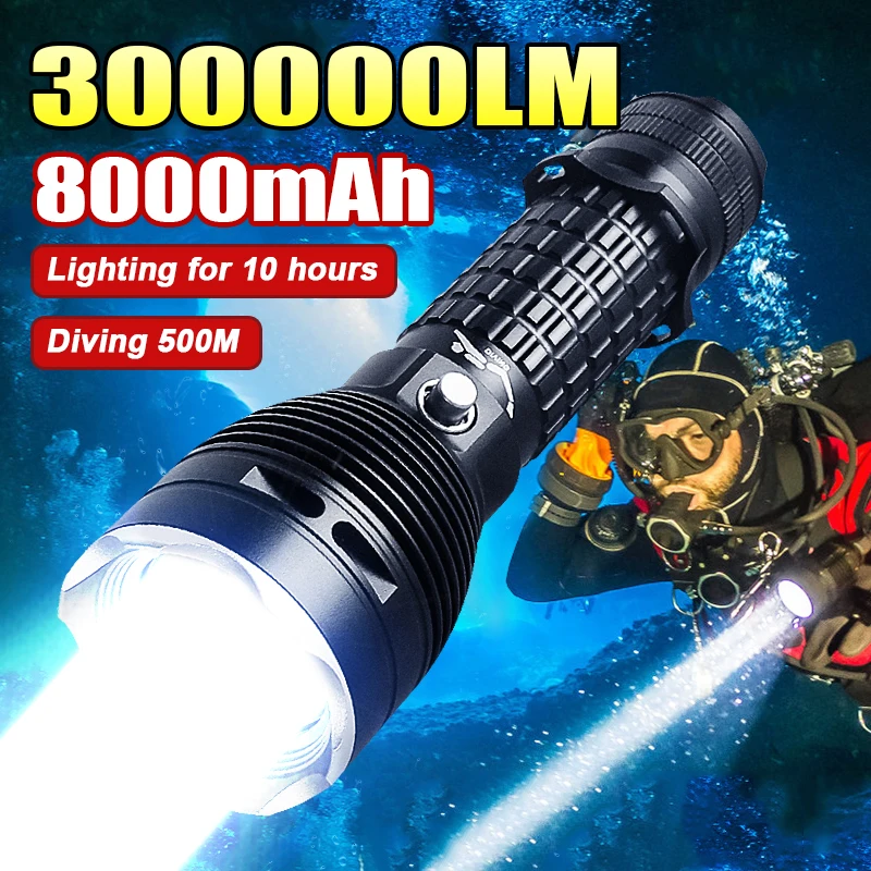 

Powerful Diving Flashlight Professional Diving Light 26650 Battery IPX8 Waterproof Underwater Lighting Lantern With Hand Rope