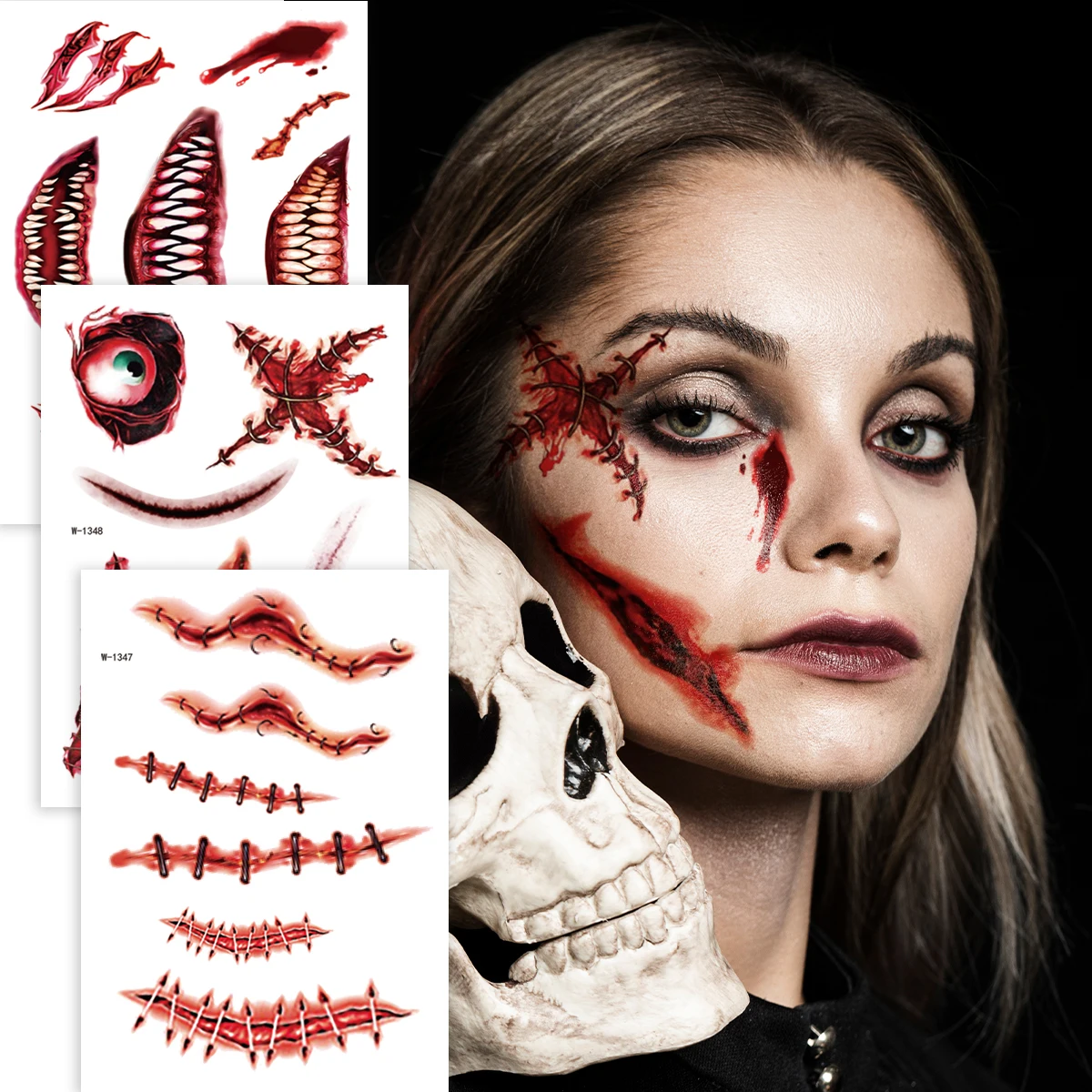 

3pcs Halloween Terror Temporary Tattoo Sticker Blood Scar Waterproof Tattoo Sticker For Men Women Body Art Fake Tattoo