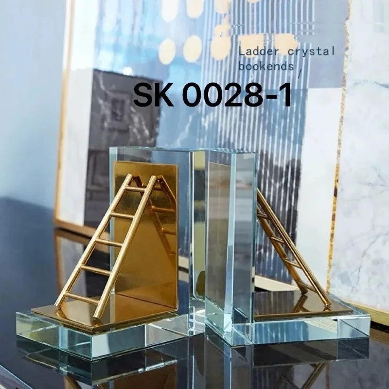 Modern simple crystal glass bookshelf bookcase study ornament bookend creative decorative artwork