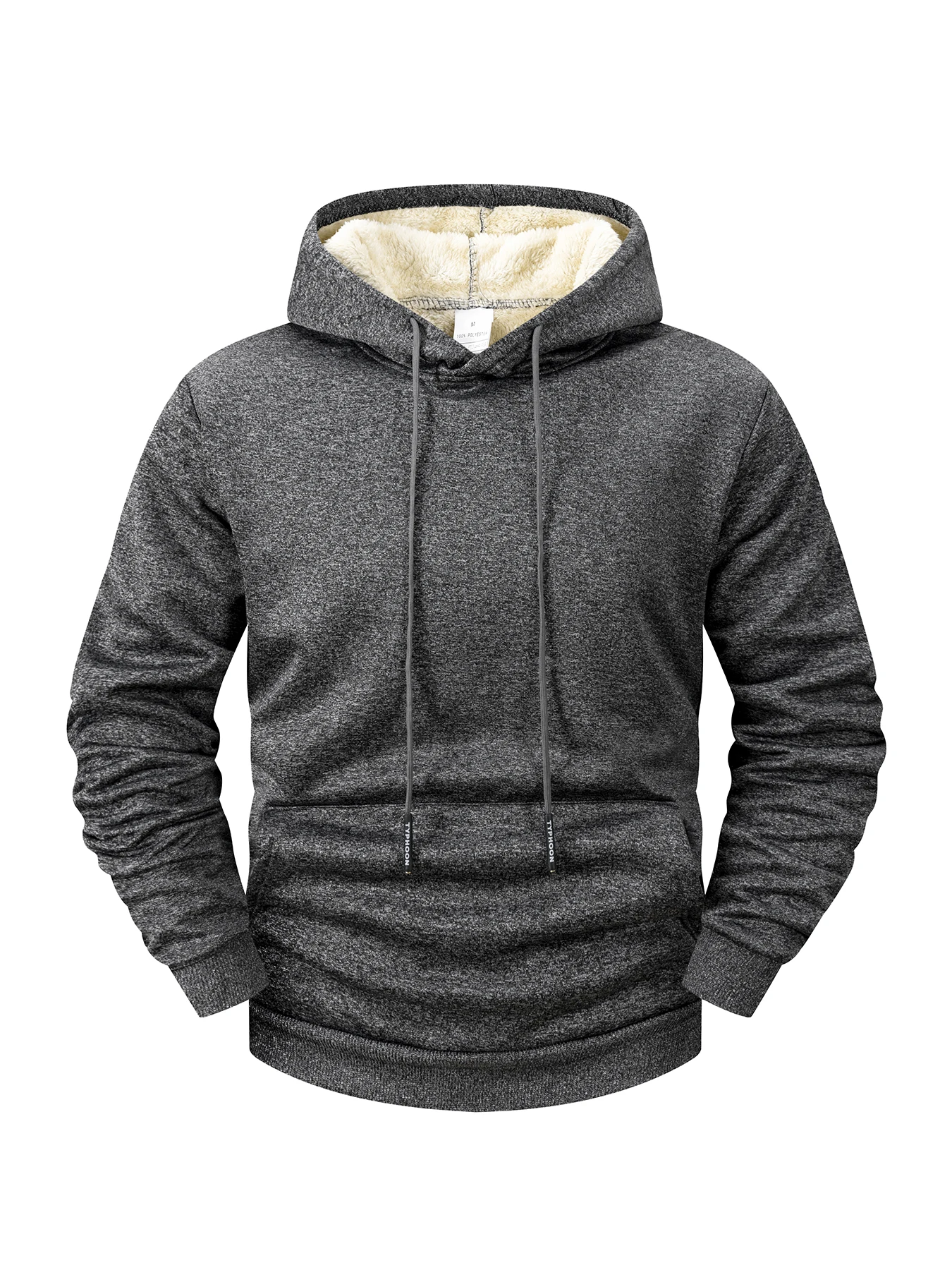 جديد 2025 سترة بقلنسوة من الصوف للرجال شتوية سميكة ودافئة مع قلنسوة ورقبة دائرية بلوفر أساسي متين ملابس رياضية فضفاضة للرجال