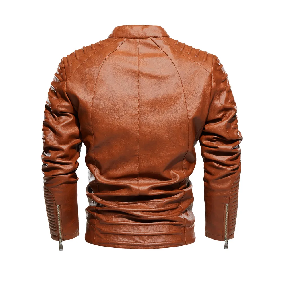 Winter Men's Leather Clothing New Solid Color Trend Tough Guy Style Outdoor High Street Stand Collar Coat Men Leather Jacket