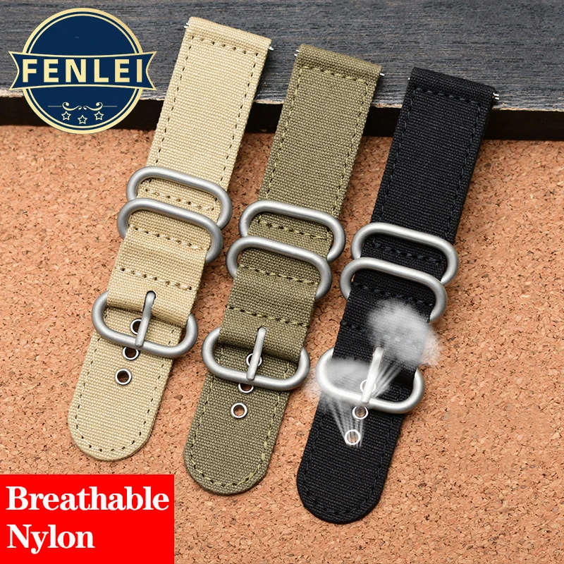 Nylon Canvas Watch Band for TIMES Seiko Citizen Seagull Outdoor Sports Waterproof Strap Bracelet Khaki Green 18mm 20mm 22mm 24mm