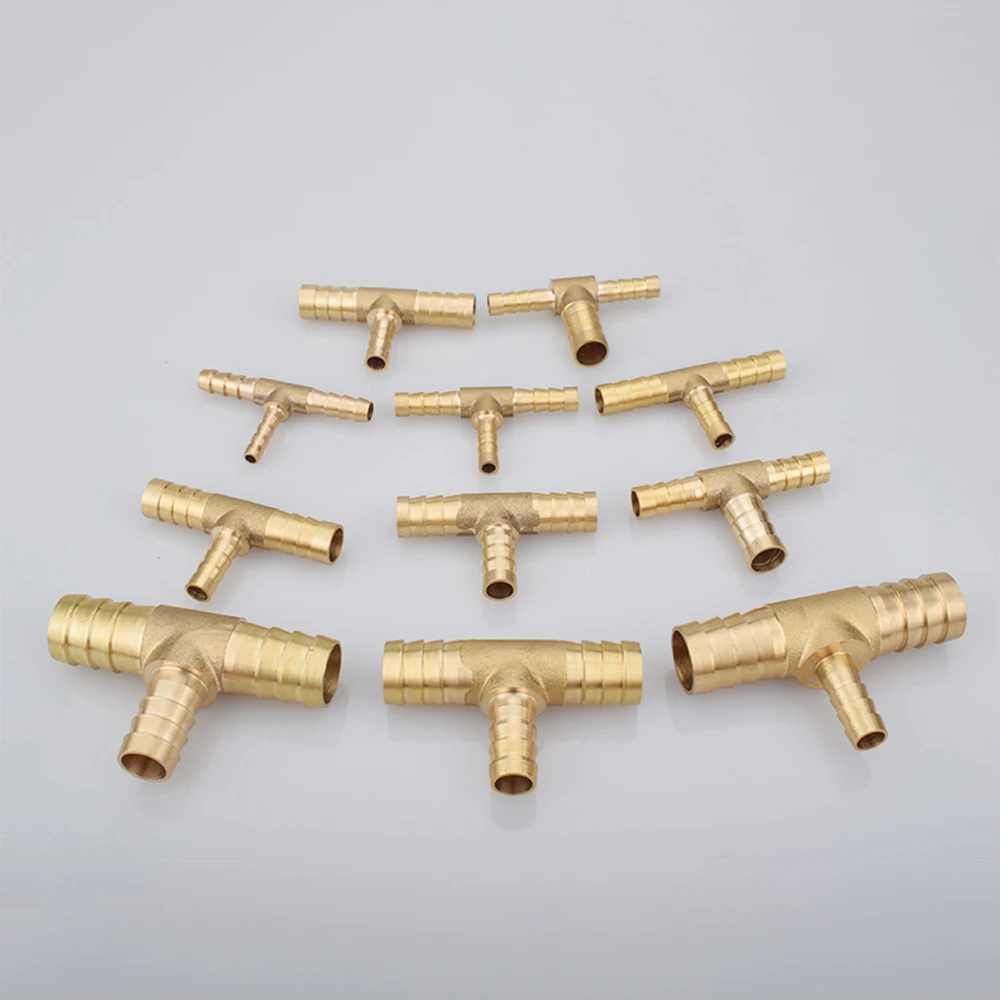 4/6/8/10/12/14/16/19/25mm Hose Barb Tail Tee 3 Ways Reudcing Brass Pipe Fitting Splitter Coupler Adapter Connector Water Gas Oil