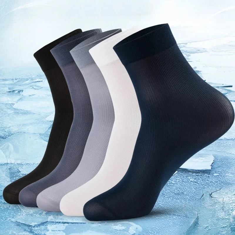 Calcetines largos de seda de hielo para hombre, medias transpirables con rayas ultrafinas, fibra de bambú, antibacterianas, de negocios, 10/20 pares