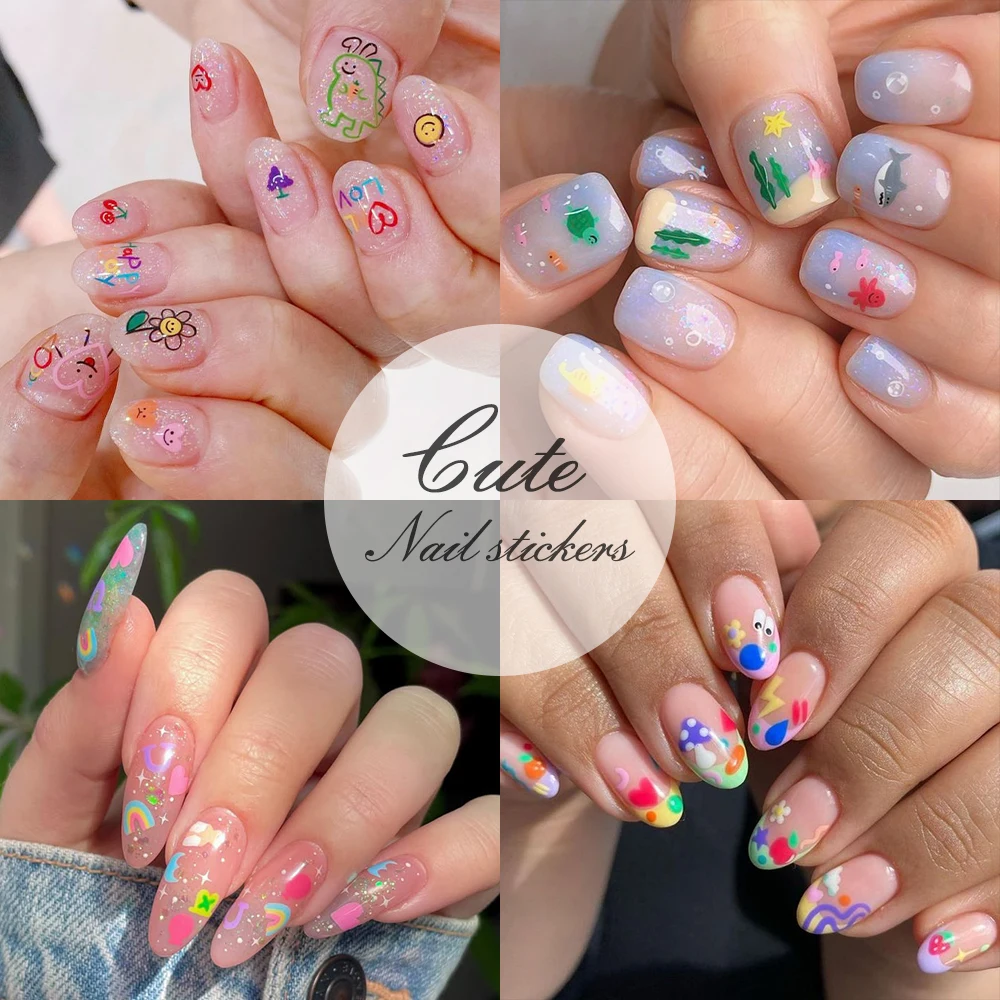 30pcs Colorful Marine Life Wildflowers Self-Adhesive Nail Decals Cute Animals Cartoon Mini Nail Art Stickers Kids Nail Decoratio view 6