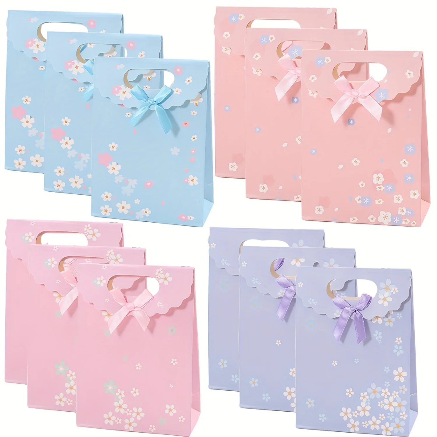 12 Uds., bolsas de recuerdo de fiesta con flores bonitas de primavera, bolsa de papel para dulces y regalos para fiesta temática de cumpleaños, suministros para fiesta de Baby Shower, bolsa de compras,