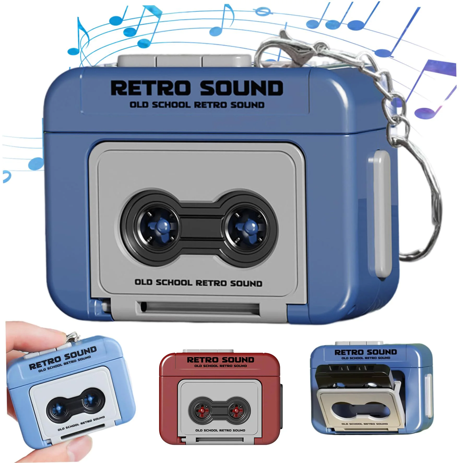 Mini Retro Cassette Recorder Keychain Music Box Keyring&5S Recording Music Player Cute Bag Charm Ornament for Backpack, Handbag
