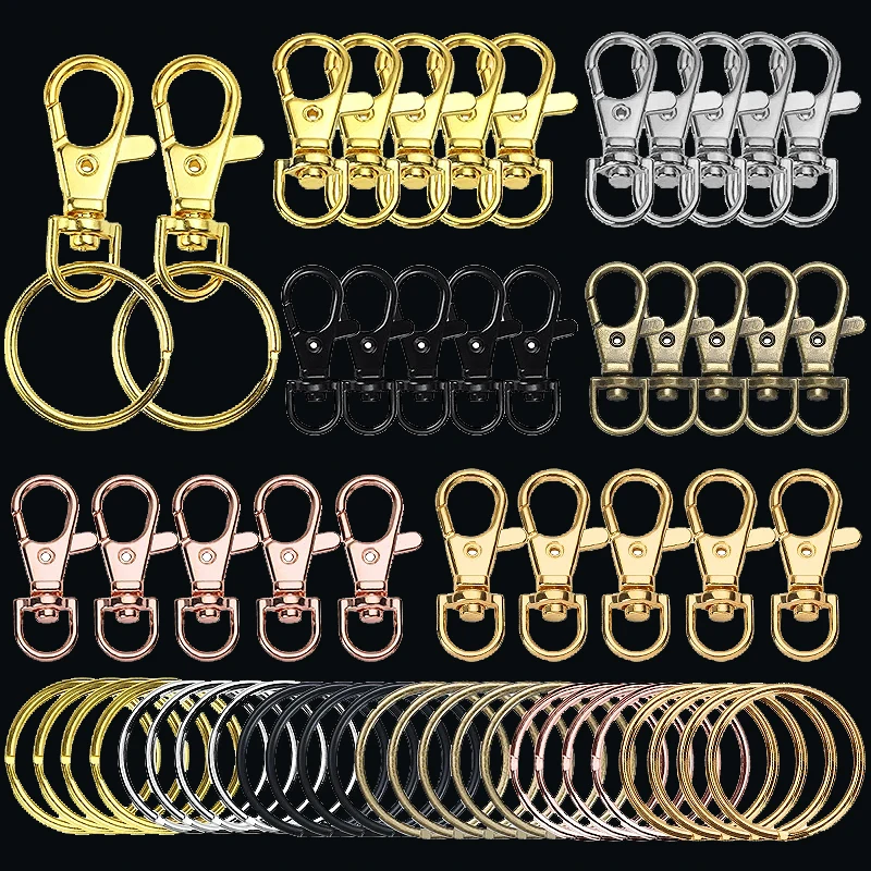 10PCS 23/32/36/38mm Lobster Clasp Keychain Hooks DIY Jewelry Making Supplies Split Key Ring with Chain 6 Colors for Jewellery