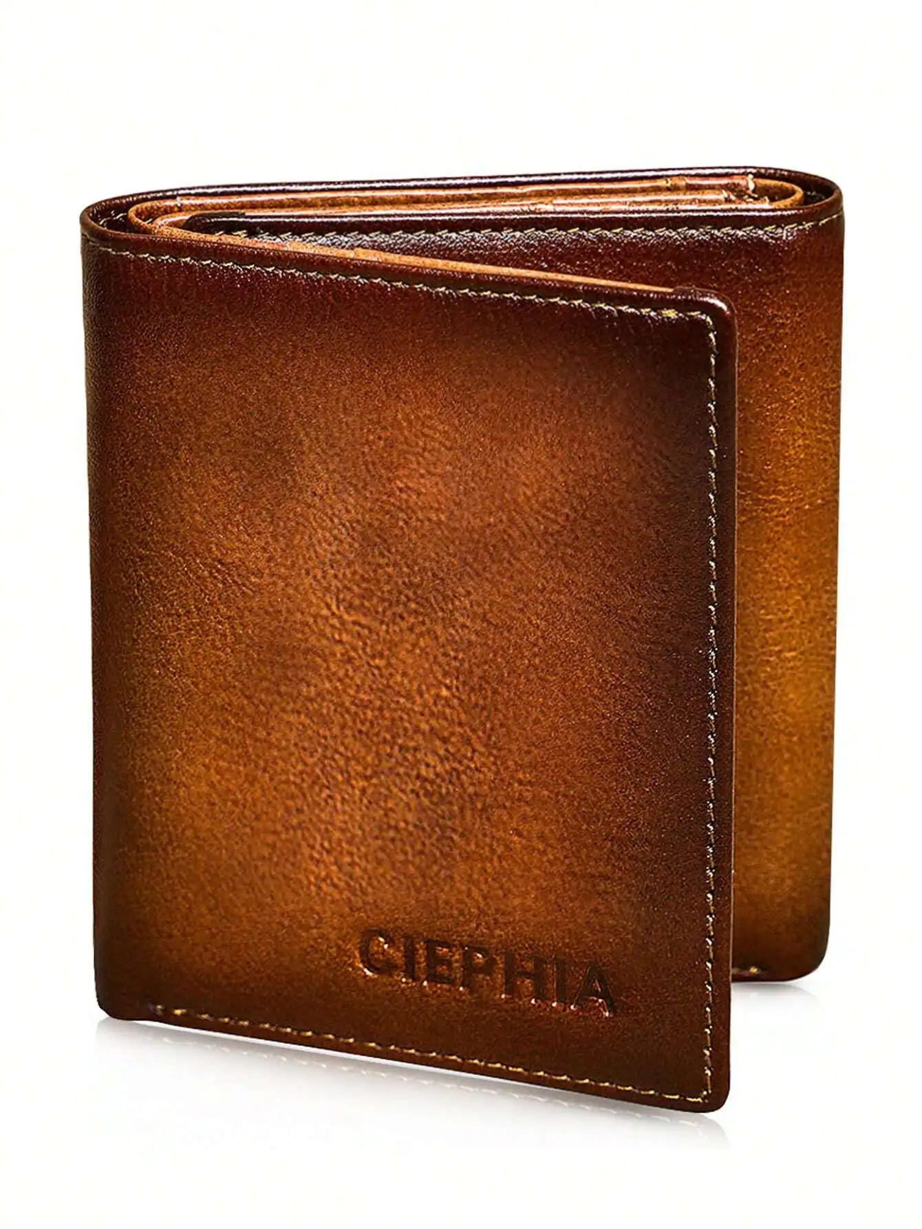 

Premium Men Leather Trifold Wallet - Secure ID Window With RFID Blocking - Genuine Leather Large Capacity & Convenient Flip-Out