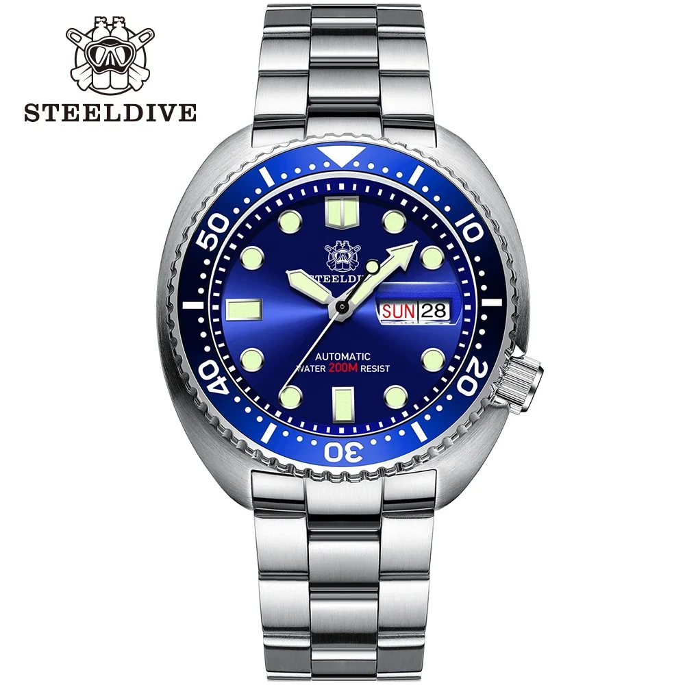 STEELDIVE SD1972 45mm Sapphire Glass MH36 Automatic Movement Black Dial Strap Day and Date Watch