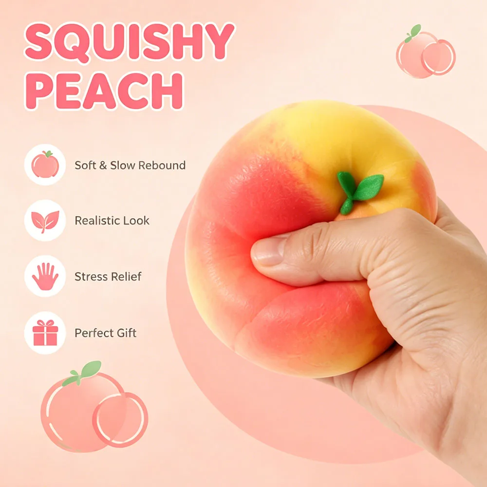 Pêche Esthétique Moelleuse, Faux Fruit aux Couleurs Magnifiques, à Remontée Lente, Douce au Toucher, pour Pétrissage Intensif, Décoration de Bureau Créative
