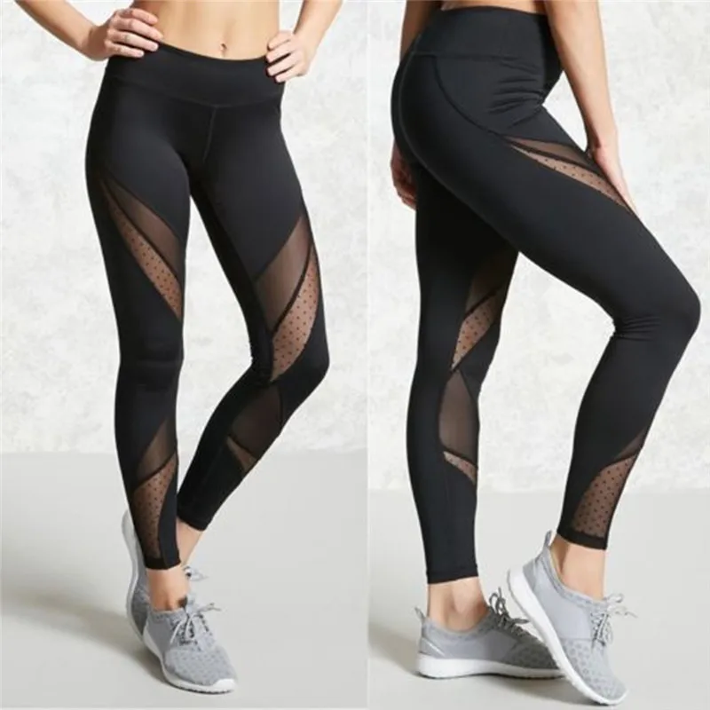 Legging Patchwork Jaring Mode Populer Celana Elastis Wanita Legging Fitness Wanita Capri Hitam