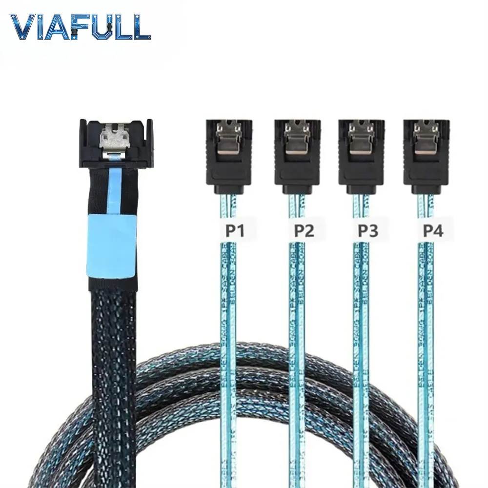 MCIO 8654 4i to 4 x SATA Breakout Cable, PCIe Gen5 Ready, 0.5M/0.8M/1M, for NVMe/SATA Backplane, Server Storage