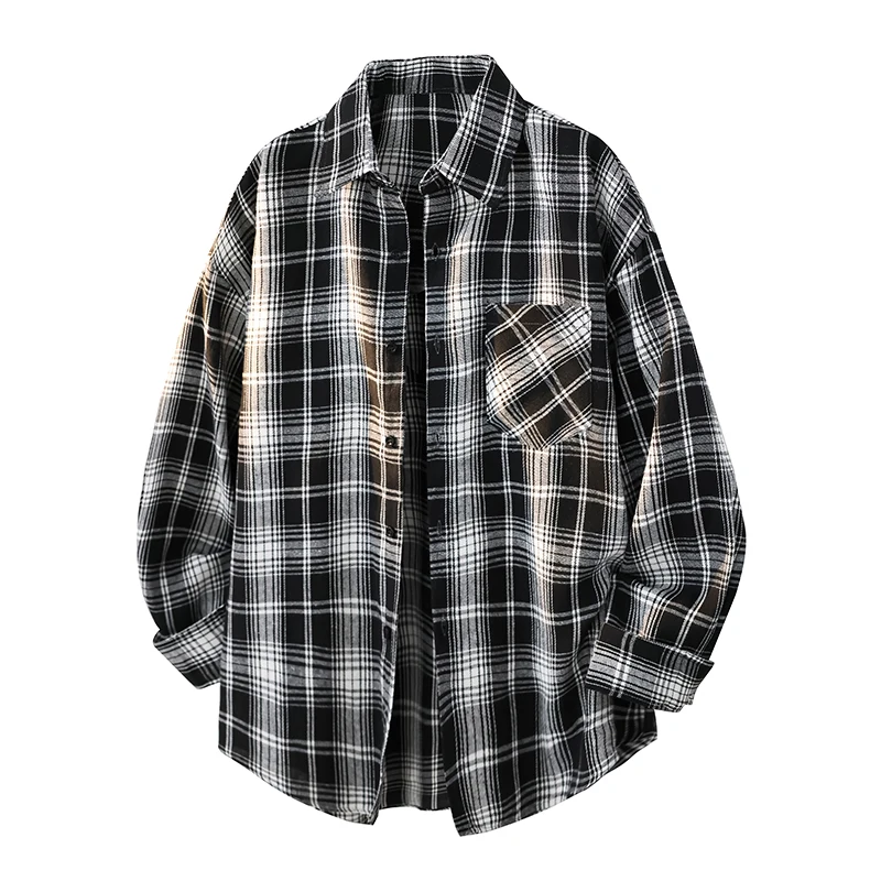 Men's Casual Shirts Men's Spring/Fall Checkered Long-Sleeve Shirts Men's Outerwear