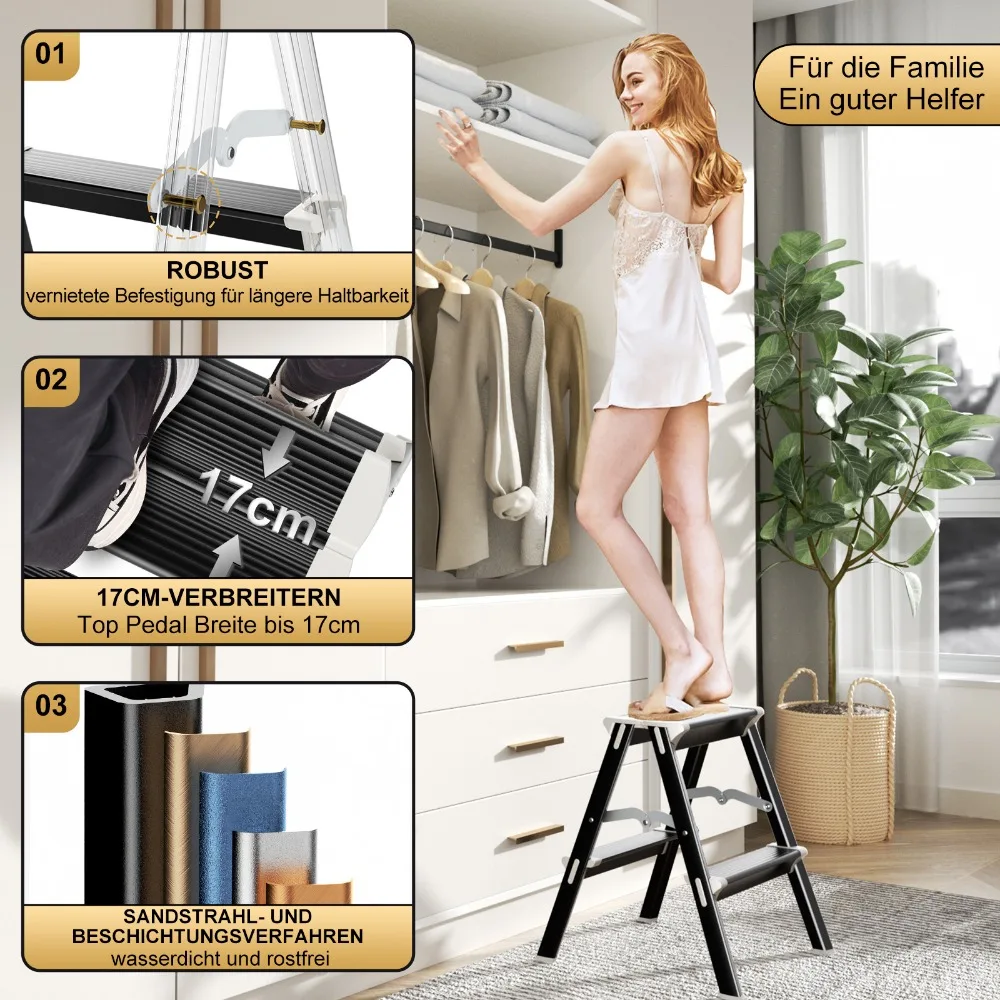 Imagem -03 - Alumínio Folding Stepladder Stool 2-stage Ladder Household Tool Portátil Multifuncional Decoração de Casa