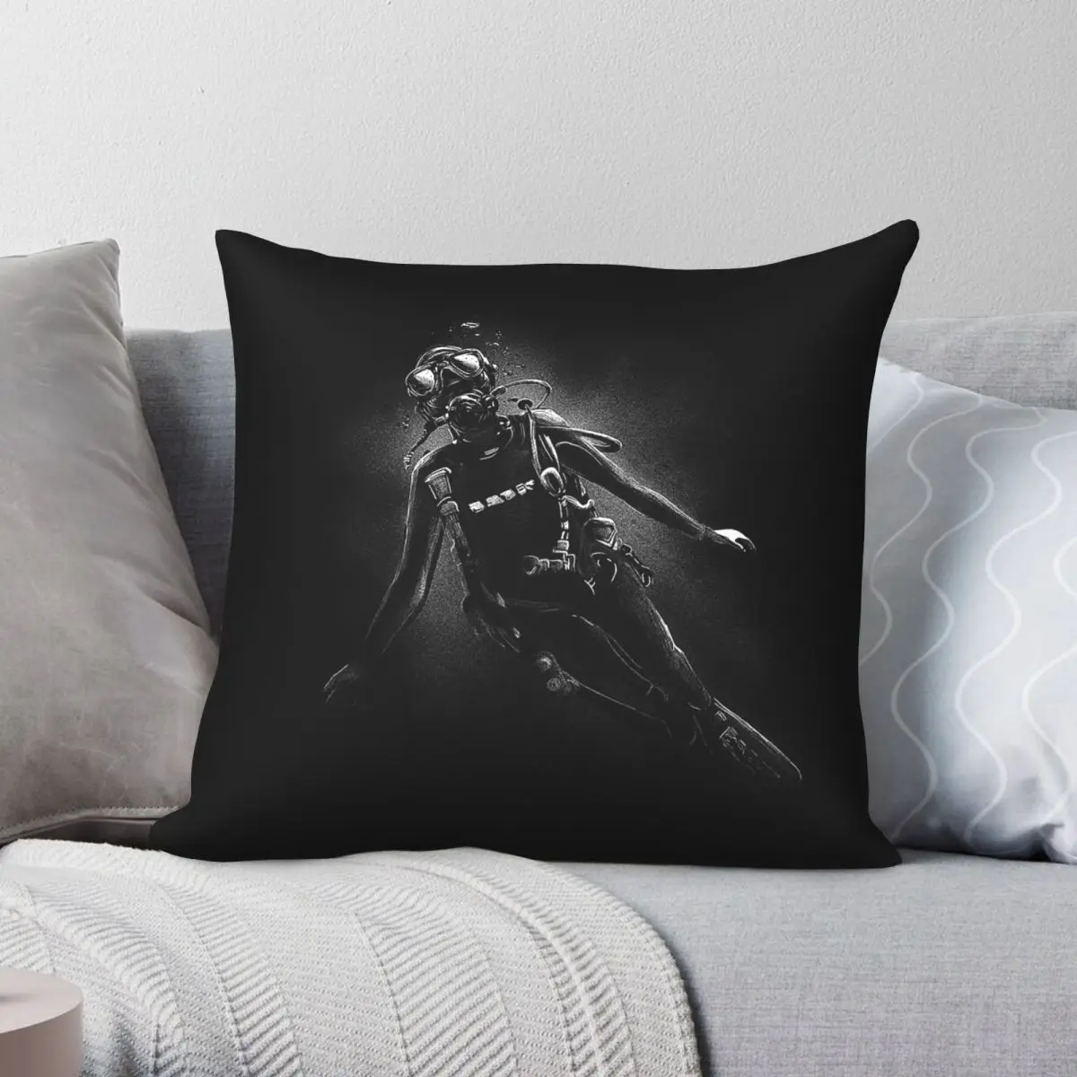 Scuba Diving Square Pillowcase Polyester Linen Velvet Pattern Zip Decor Sofa Cushion Cover