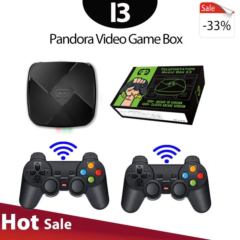 

Go 2022 New Pandora Box Retro Video Game Console I3 4K HD Output 10000Games 2.4G Wireless Controllers 32Simulators PS1 Kids