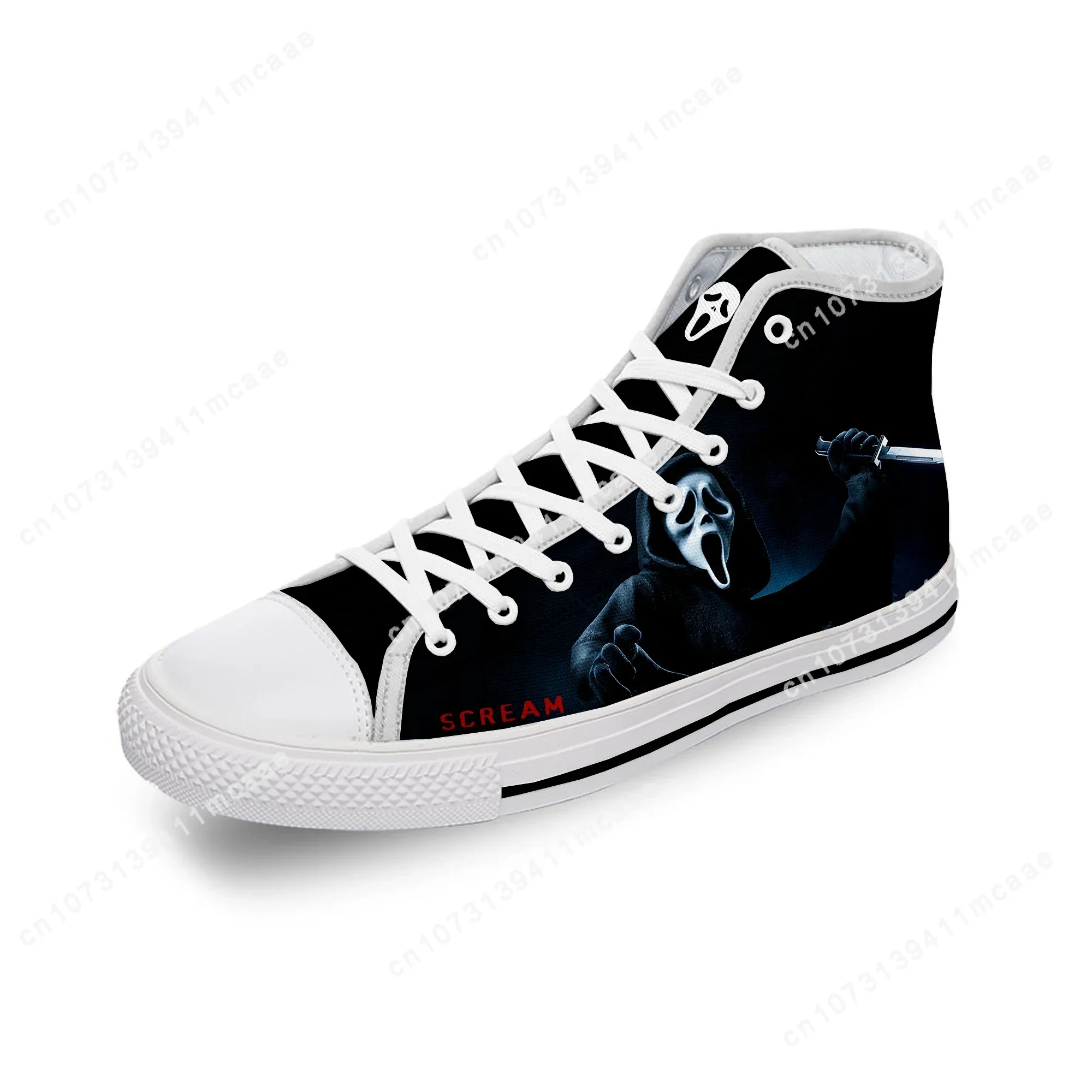 Hot Movie S-Screams Ghostface Horror White Cloth Fashion Print High Top Scarpe Di Tela Uomo Donna Sneakers Leggere E Traspiranti