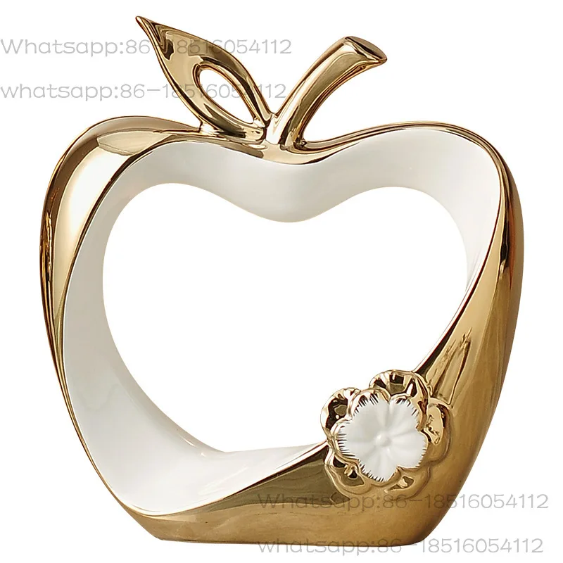 Golden Hollow Apple Miniatures Sculptures Ceramic Handicrafts Figurines Decoration Crafts Office home Decoration Accessories