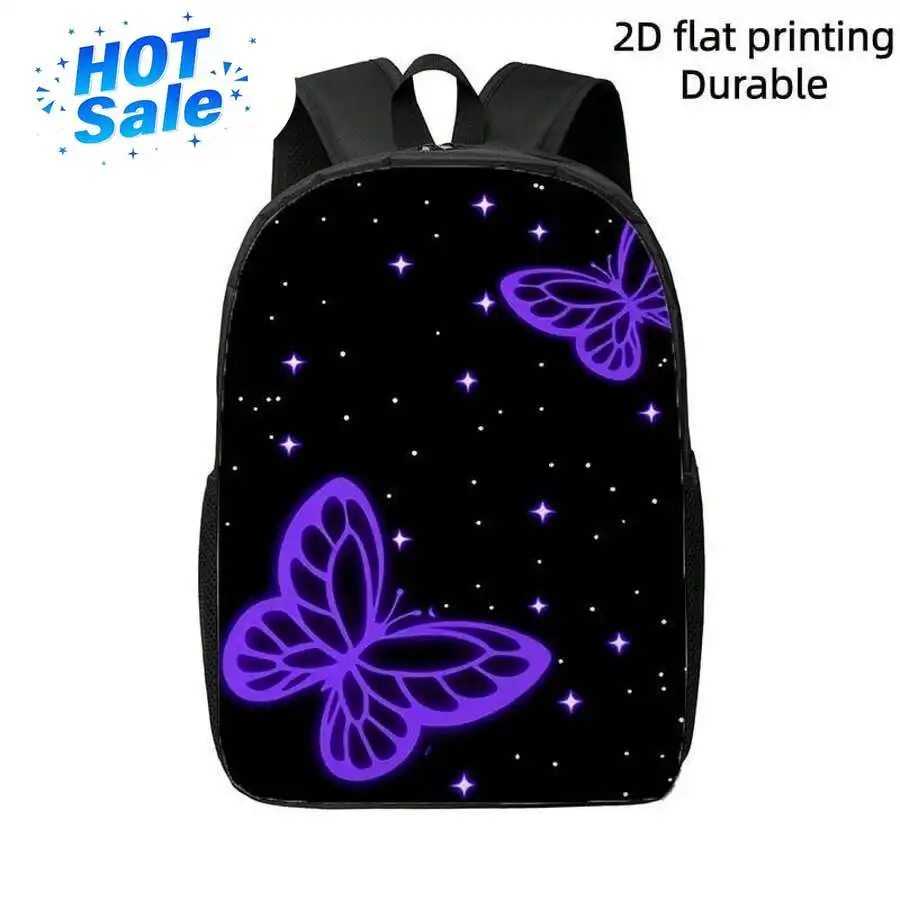 1pc Purple Butterflies Glow In Starry Night Sky Backpack | Cute, Lightweight, Large Capacity, Adjustable Shoulder Straps, Zipper
