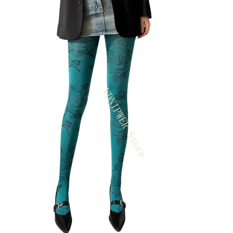 مبهمة القدمين الجوارب النساء الأزهار المطبوعة جوارب النايلون السيطرة أعلى الجوارب D08E #4