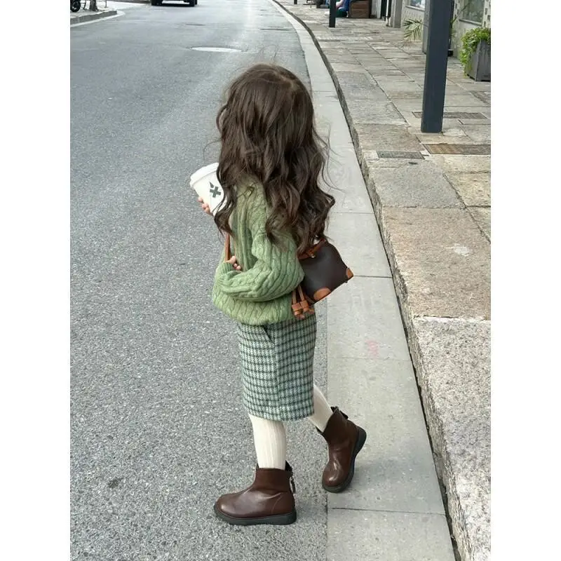 Kawaii فتاة النسخة الكورية رشاقته قطعتين موضة houndstooth سترة الكرتون طالب عادية نمط جديد ملابس الأطفال #5