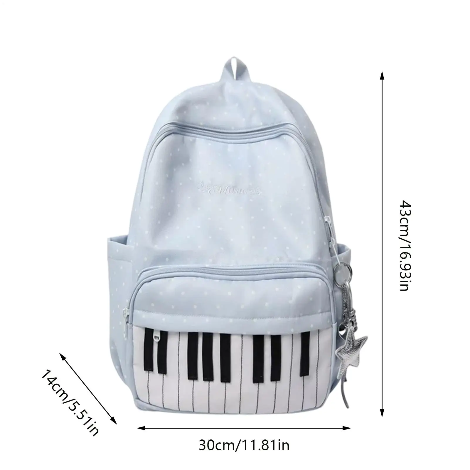 Nylon Polka Dots Print Backpack Color-blocked Cute Large Capacity School Bag Durable Preppy Style Piano Key Backpack Travel