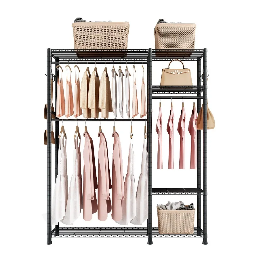 

Clothing Garment Rack Heavy Duty Clothes Rack 6 Adjustable Tiers with Steel Frame 800 lbs Load Capacity 3 Hanging Rods for Bedr