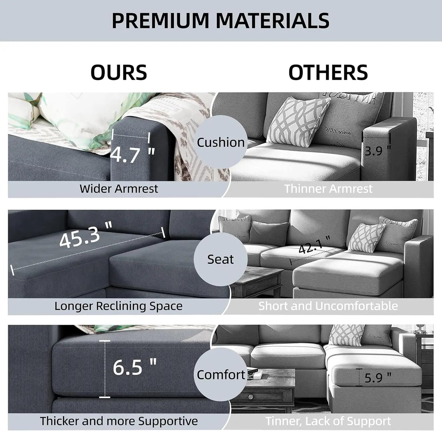 Sofa Sofa panjang 79 inci, Sofa Linen Modern bentuk L, 3 kursi dengan kursi bolak-balik untuk ruang tamu