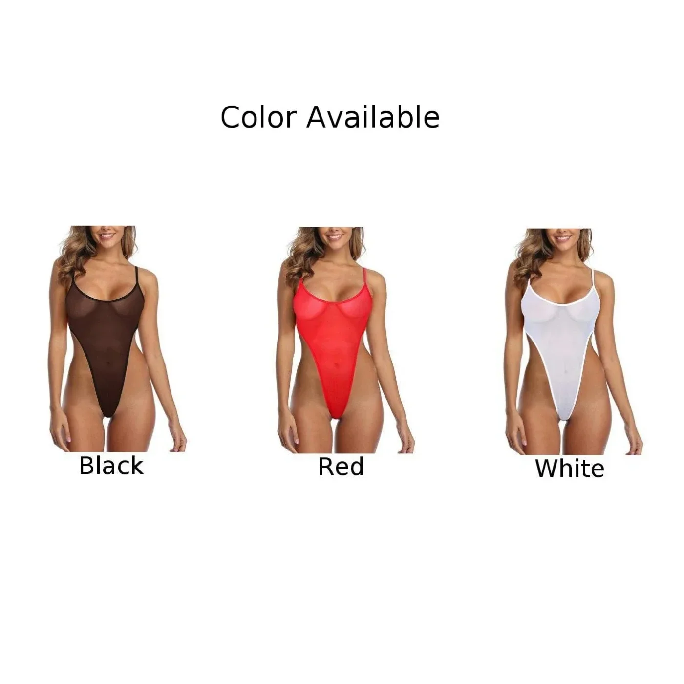 Womens Sexy Sheer See Through Lingerie Bodysuit High Cut Thong Leotard Nightwear