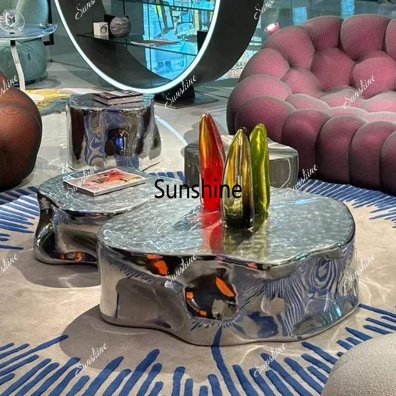 Stainless steel metal special-shaped tree root coffee table modern simple and high-end designY