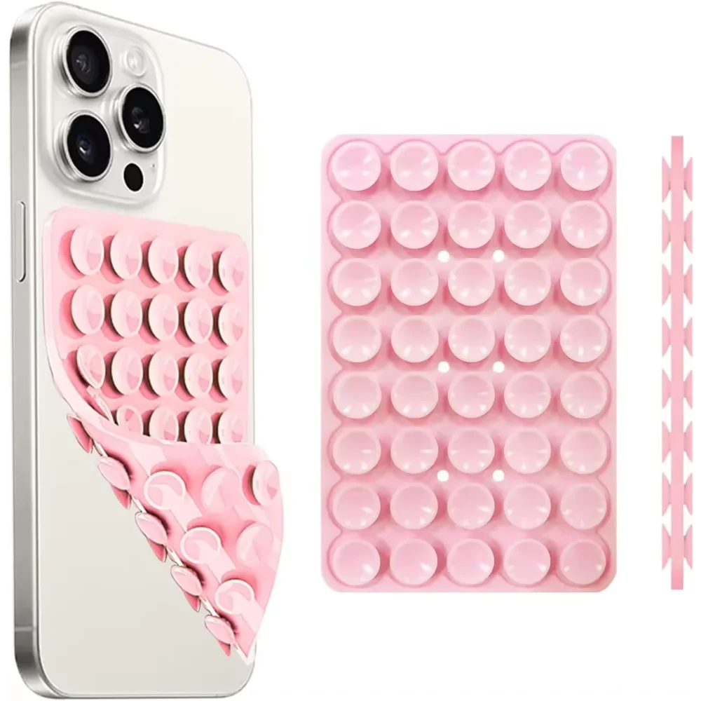

1PC 48-Suction Silicone Phone Mount – Double-Sided Grip, Non-Slip Stand for Selfies & Videos Universal for Smooth Surfaces Glass