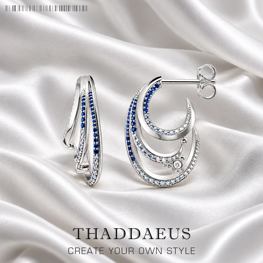 Creole Hoop Earrings Wave with Blue Stones Europe Style Fine Jewelry For Women Bohemia Gift In Solid 925 Sterling Silver
