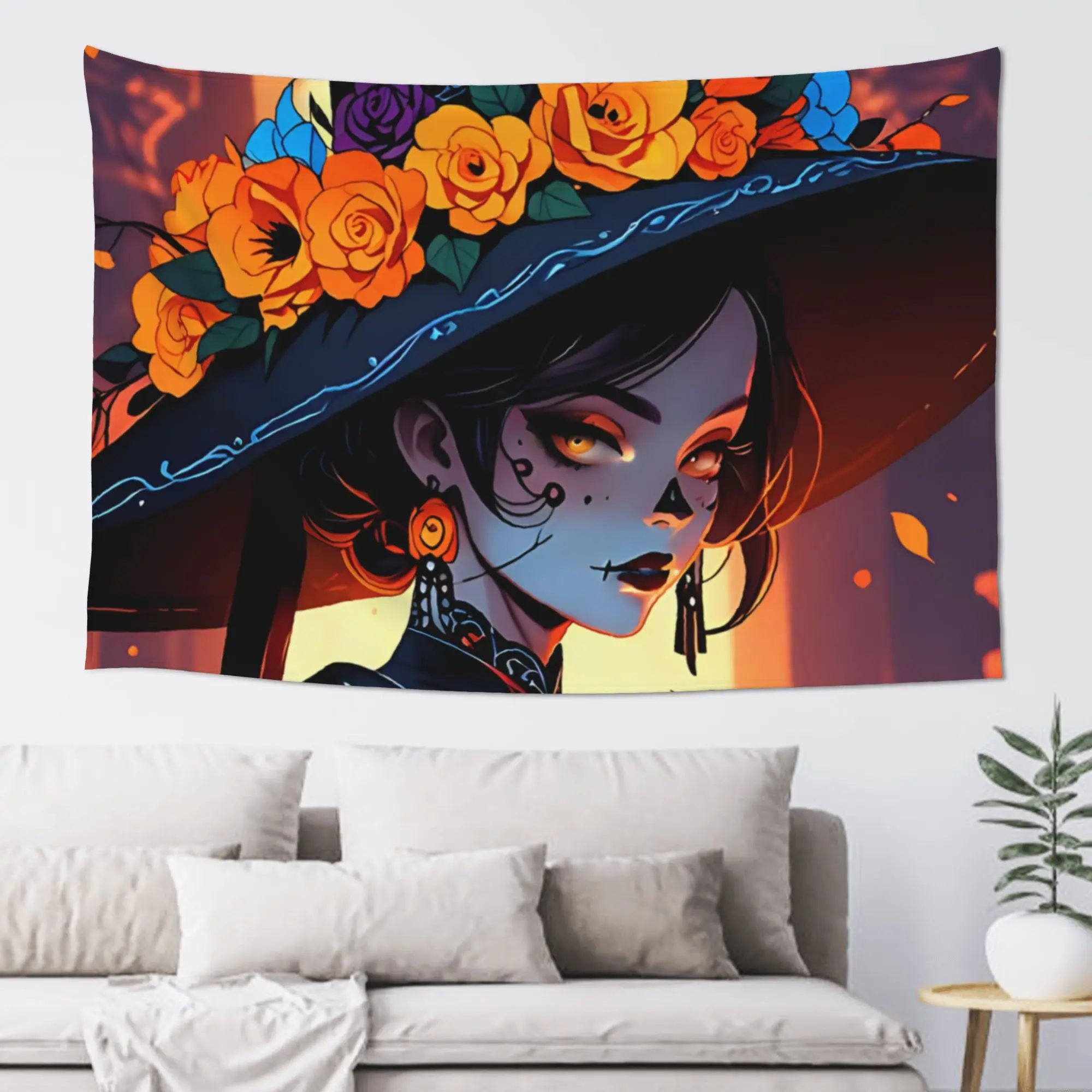 Halloween Skeleton Aesthetic Art Customized Tapestry  Wall Hanging Blanket Tapestry Home Decor Items Wall Decorations
