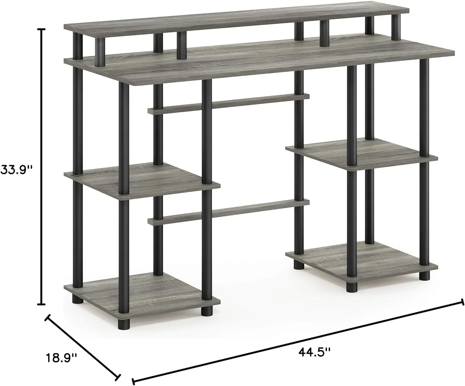 Turn-N-Tube Computer Desk, French Oak Grey/Black