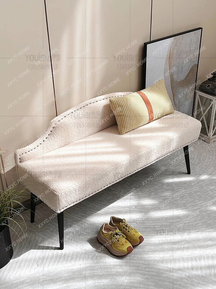 

L Simple Modern Cream Lamb Wool Bench Bedside with Backrest Home, Bedroom, Customizable
