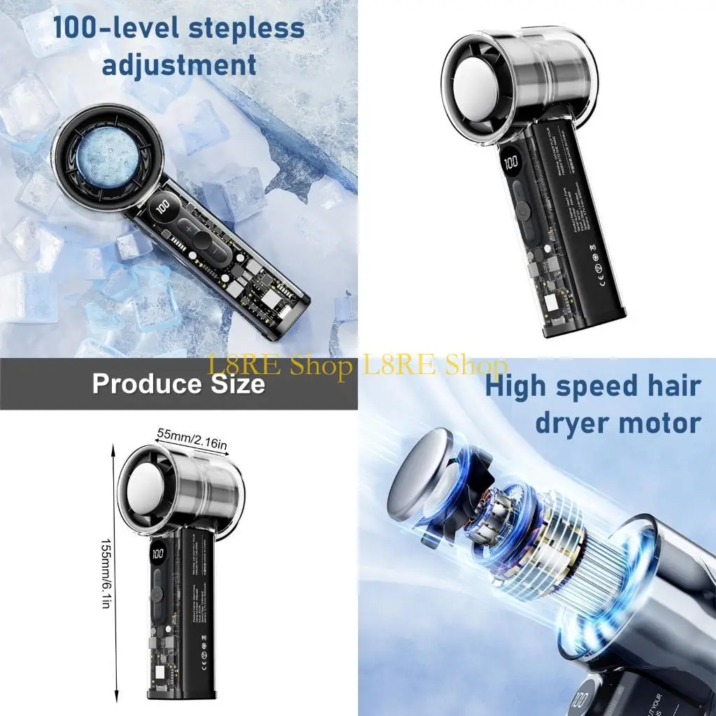 

L8RE прозрачный вентилятор для домашнего и активного вида на открытом воздухе Портативный сильный ветровой ручной вентилятор