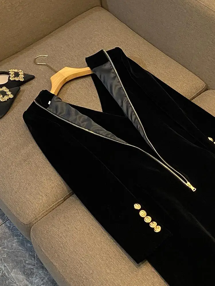 Hebe Sle velours tissu Long Sve v-ne coupe ajustée t-shirt bouton costume Dr femmes Ci trajet conception Simple D6878