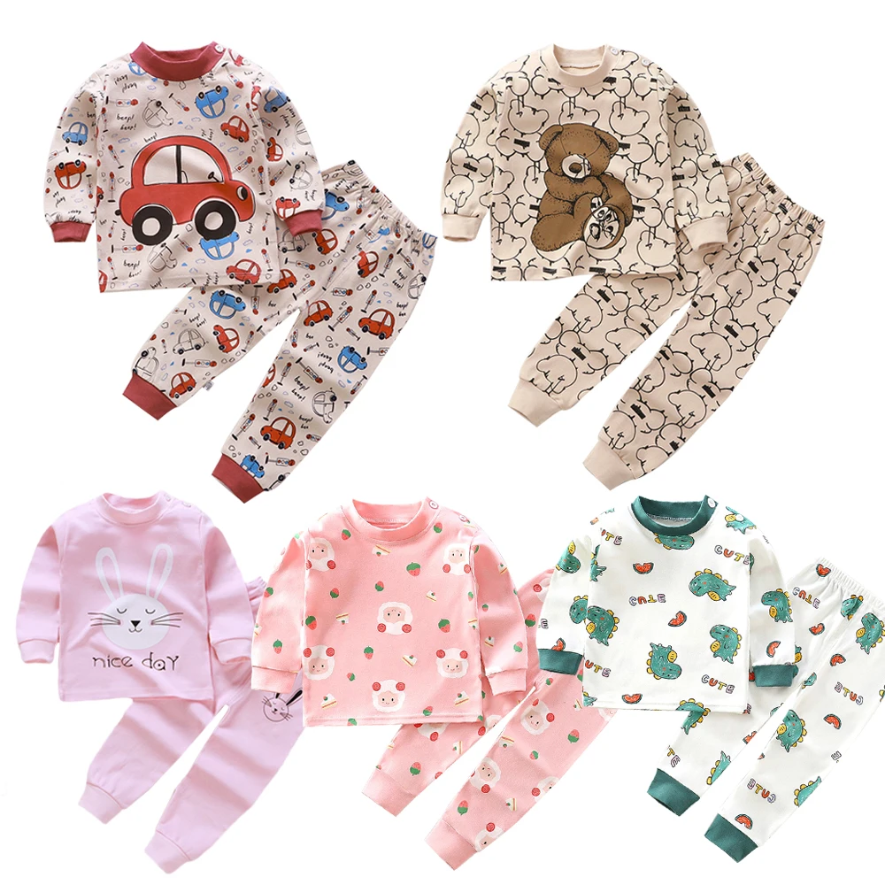 

Long Sleeve Children Sleepwear 2PCS Full Pringting Top and Bottom Pajamas Set Kids Print Cartoon Bear Pullover+Pants Hoodie Suit