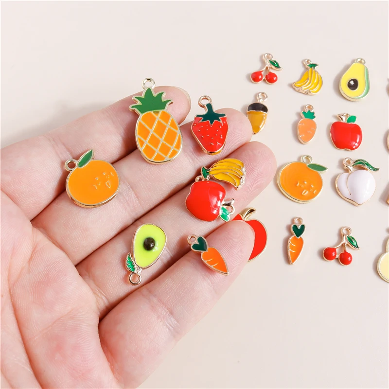 10pcs Cute Enamel Fruit  Charms for Jewelry Making Cherry Pineapple Banana Apple Charms Pendants for DIY Necklaces Earrings Gift