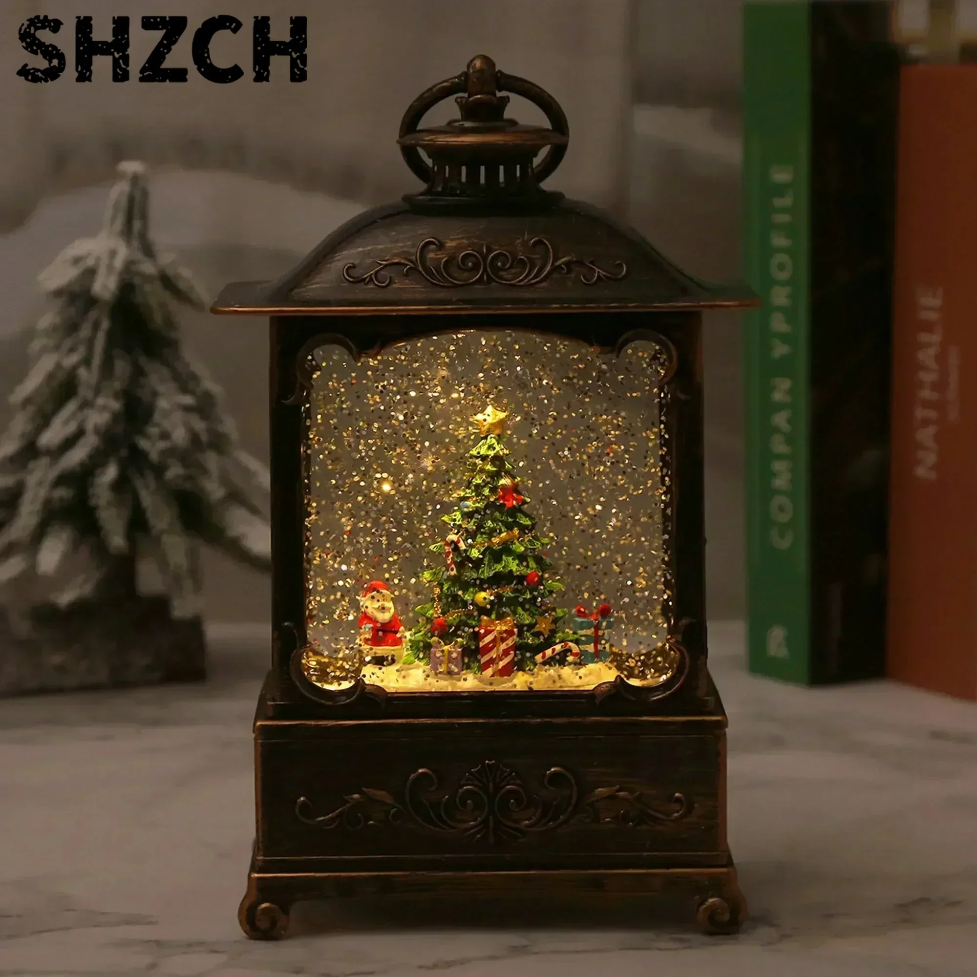 Weihnachts-Schneekugel-Laterne mit Musikbox, Wirbelndem Glitzer und Lichtdekorationen, Weihnachtsmann-Musikbox-Ornamente, Geschenkspielzeug für Kinder
