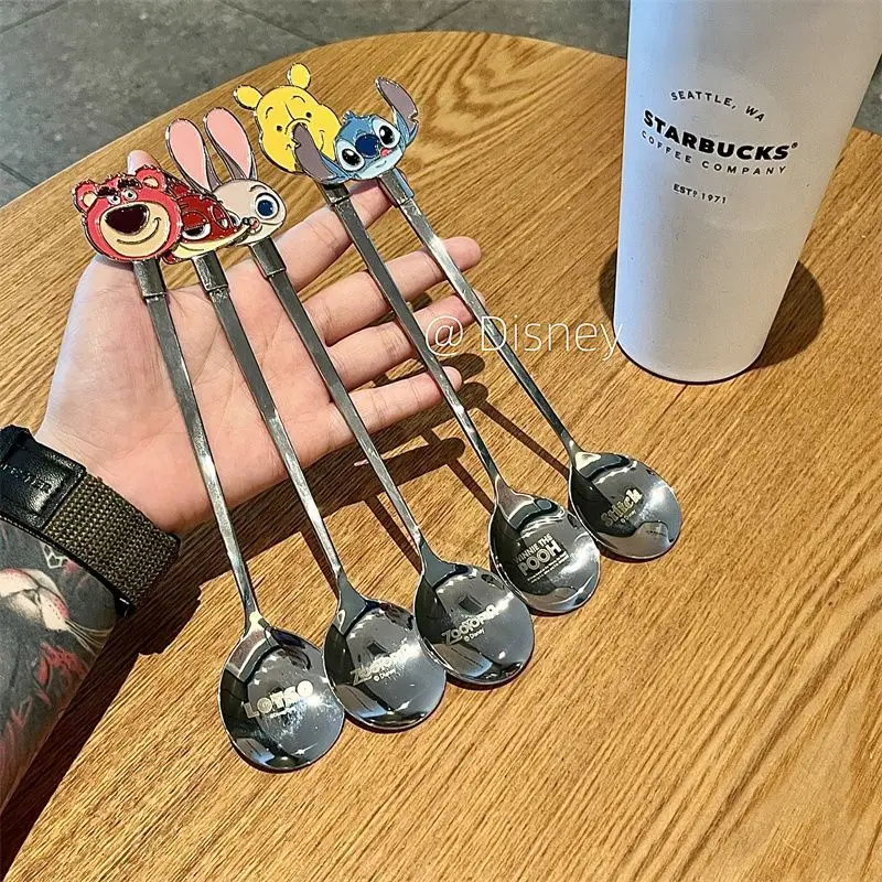 Cuillère à café mignonne ZooTopia Nick Wilde, dessin animé Disney Judy Hopps, tige d'agitation à long manche, cuillère à dessert en acier inoxydable 304