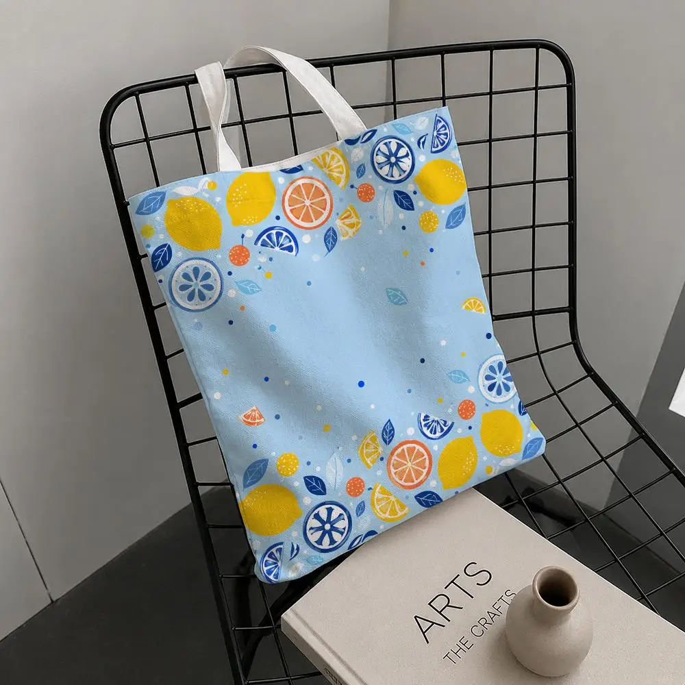 Mediterranean Citrus Pattern Storage Bags Tote Bag Reusable Shoulder Shopping Foldable For School Work Travel Daily Use