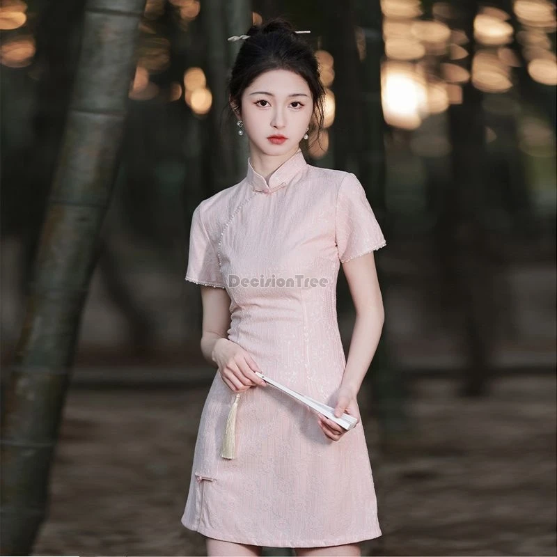 

2024 chinese style sweet temperament qipao daily improved fashionable graceful simple qipao vintage slimming short length dress