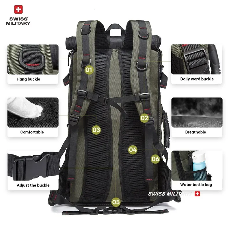 SWISS MILITARY Men Hiking Backpacks 40L/50L/60L Business Travel Backpack Outdoors Laptop Backpack Multifunctional Luggage Bag