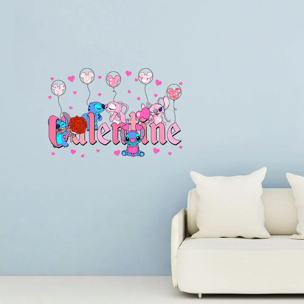 1 غرزة الملاك القلب ملصق عيد الحب الوردي رسالة ملصق الزخرفية - مناسبة للديكور المنزل، يمكن استخدامها على الداخلية، النوافذ، الشرفات، المرايا، الجدران الزخرفية #1