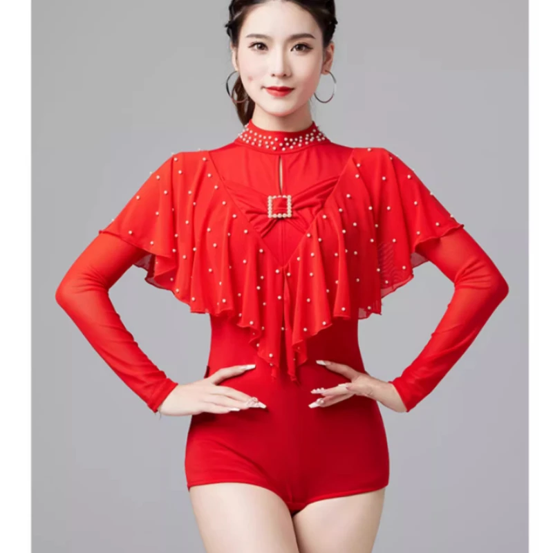 X2132 Lady Modern Dance Top Women's New Latin Dancing Jumpsuit  Modern Dance Social Dance Waltz Collar Lotus Leaf Jumpsuit